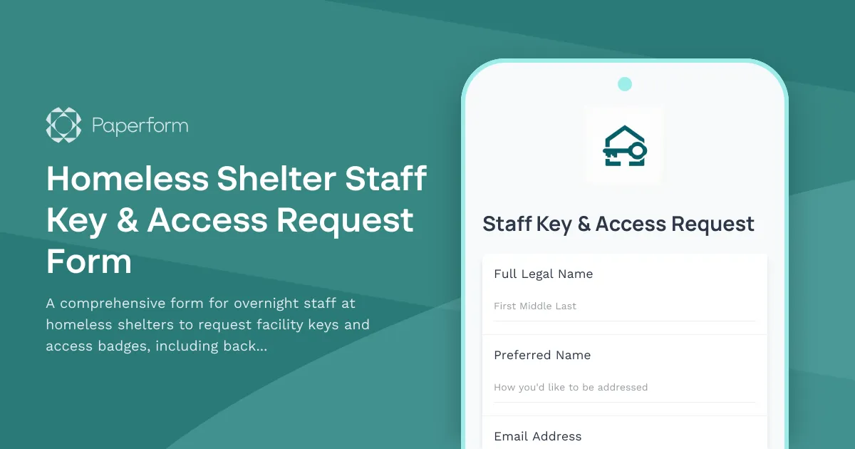 Homeless Shelter Staff Key & Access Request Form