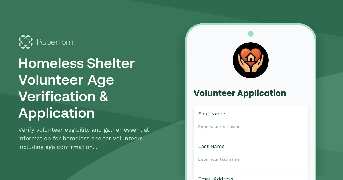 Homeless Shelter Volunteer Age Verification & Application