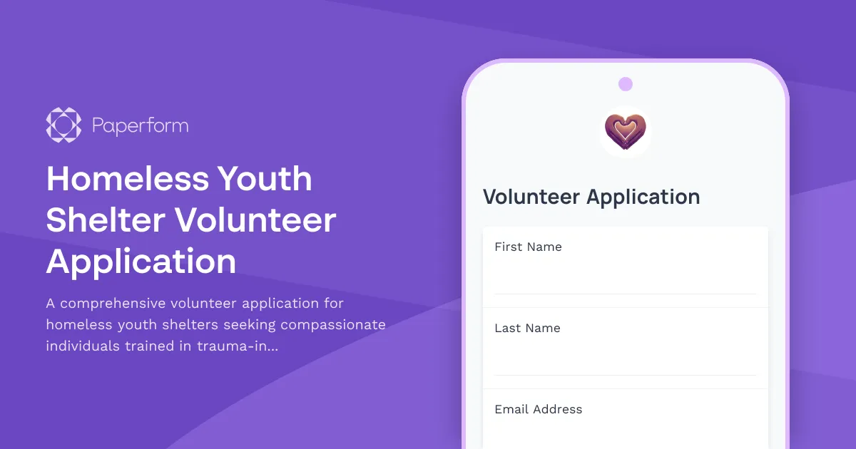 Homeless Youth Shelter Volunteer Application