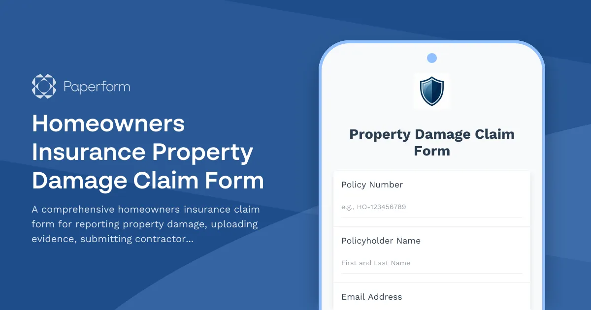 Homeowners Insurance Property Damage Claim Form