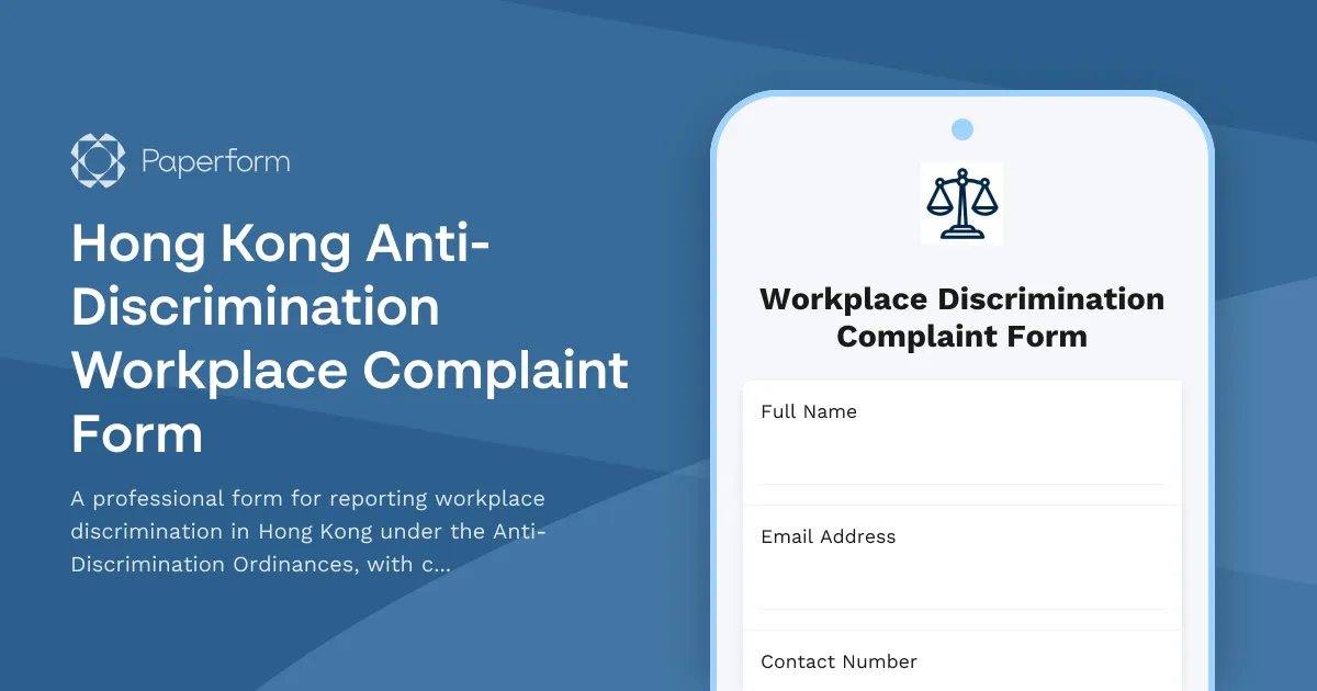 Hong Kong Anti-Discrimination Workplace Complaint Form