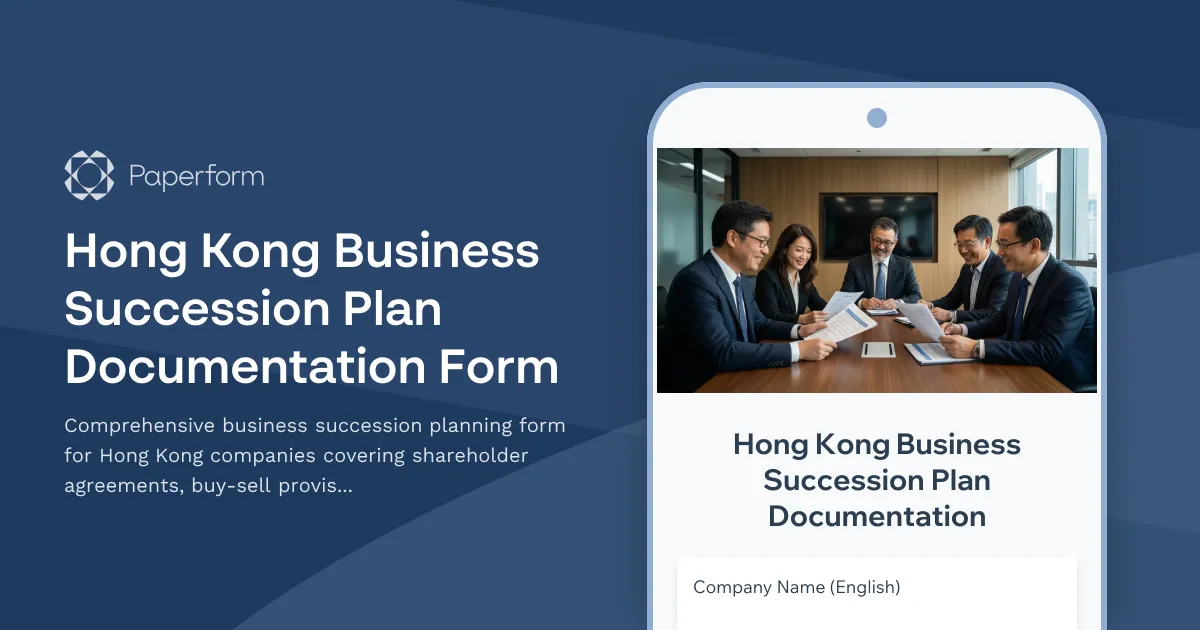 Hong Kong Business Succession Plan Documentation Form