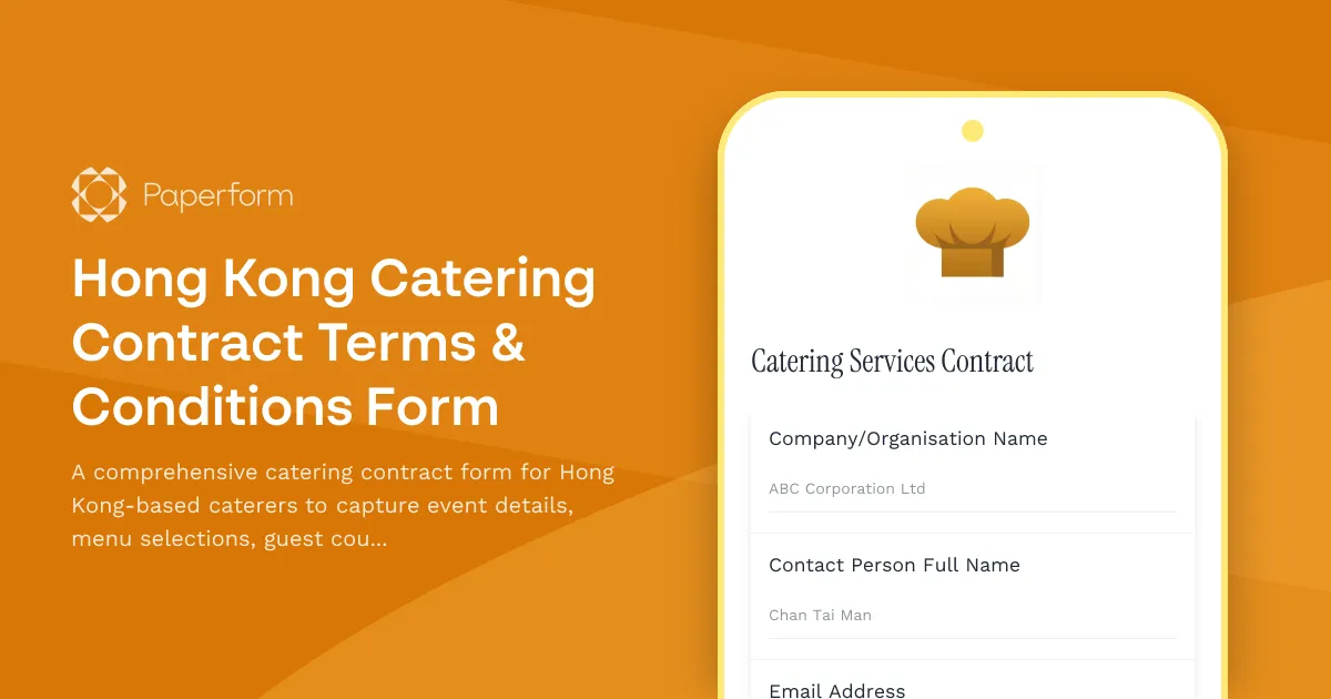 Hong Kong Catering Contract Terms & Conditions Form