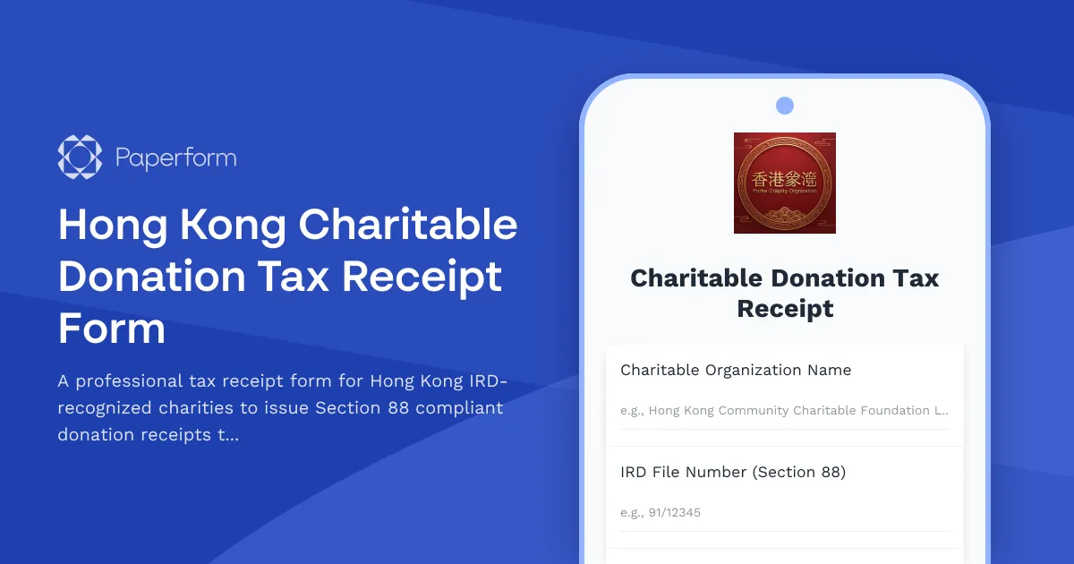 Hong Kong Charitable Donation Tax Receipt Form