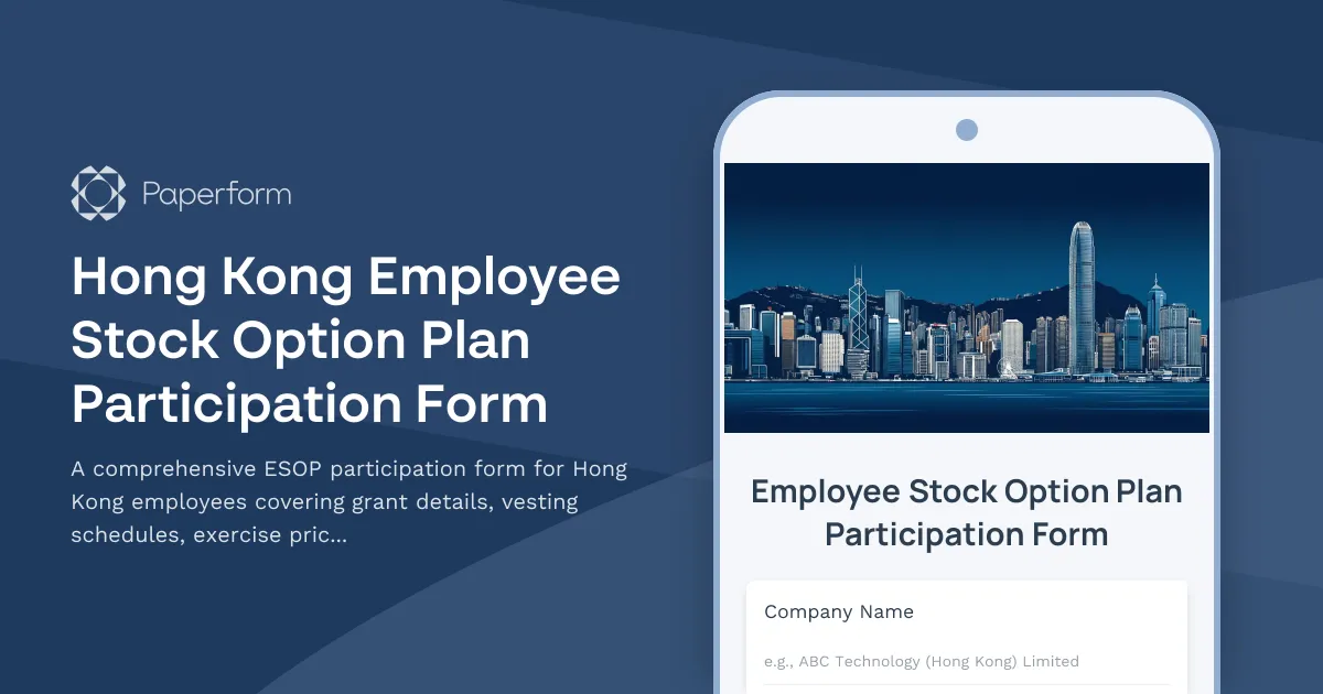 Hong Kong Employee Stock Option Plan Participation Form