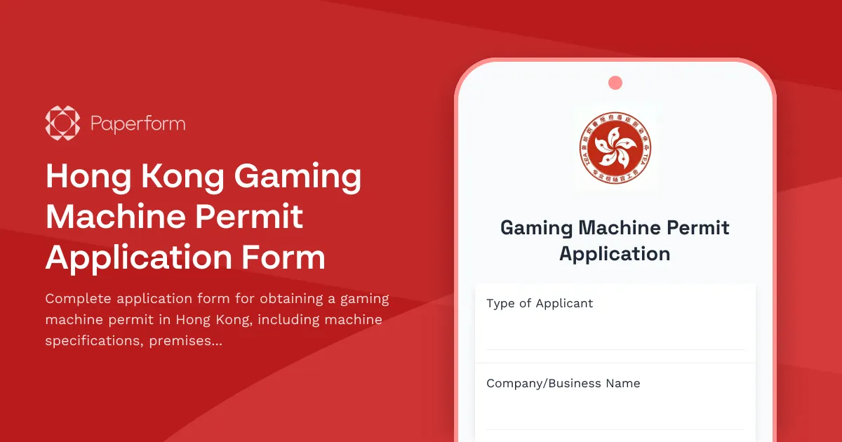 Hong Kong Gaming Machine Permit Application Form
