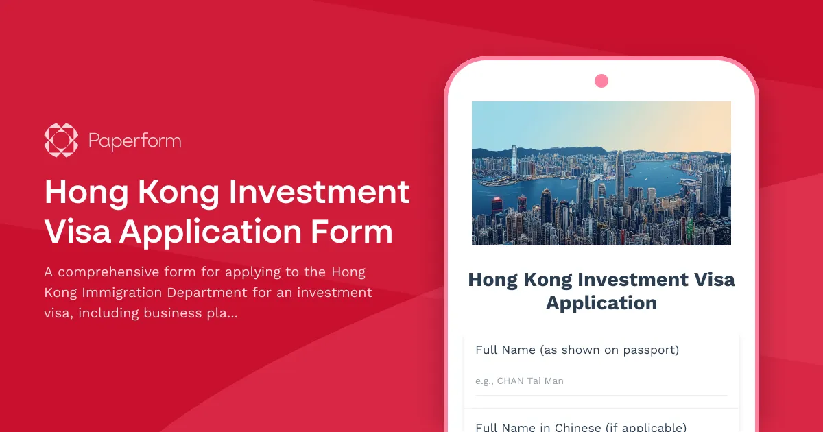 Hong Kong Investment Visa Application Form