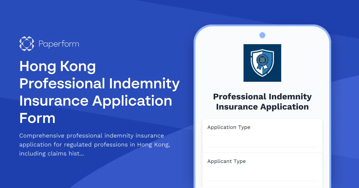 Hong Kong Professional Indemnity Insurance Application Form
