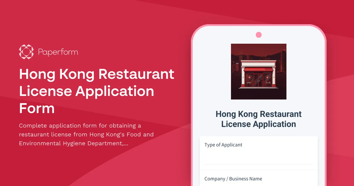 Hong Kong Restaurant License Application Form