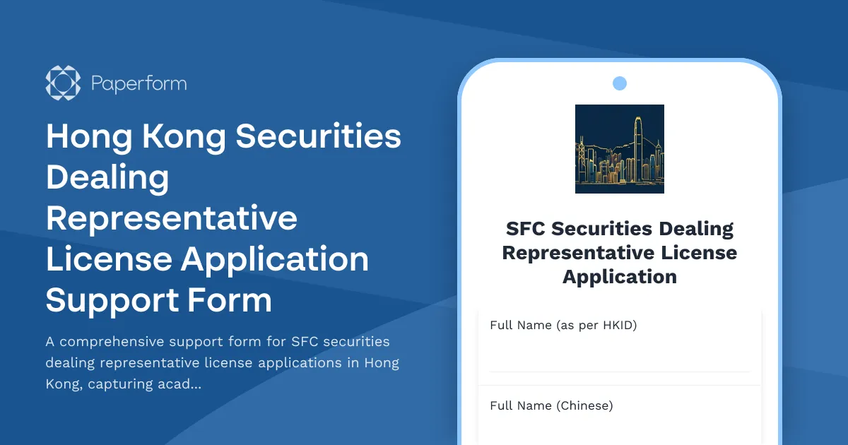 Hong Kong Securities Dealing Representative License Application Support Form