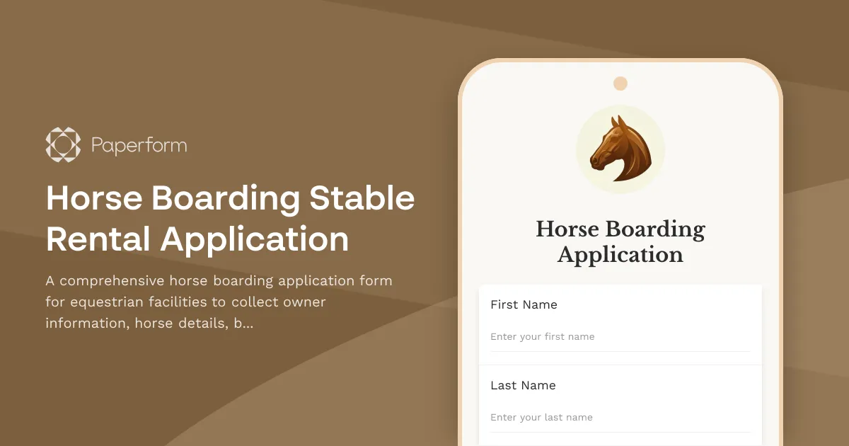 Horse Boarding Stable Rental Application