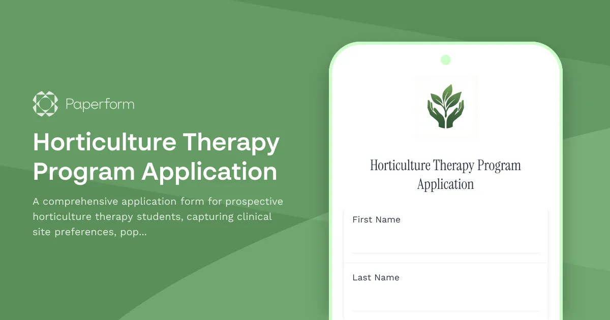 Horticulture Therapy Program Application