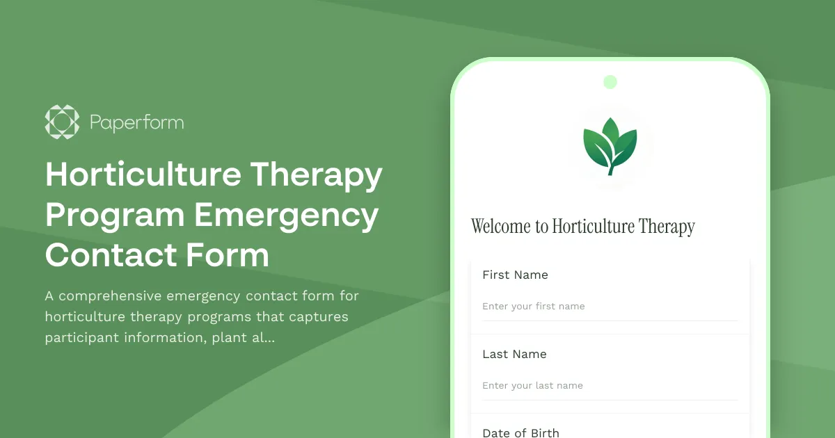 Horticulture Therapy Program Emergency Contact Form