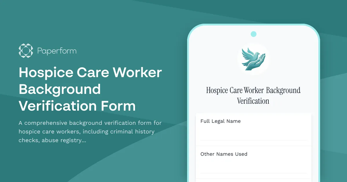 Hospice Care Worker Background Verification Form