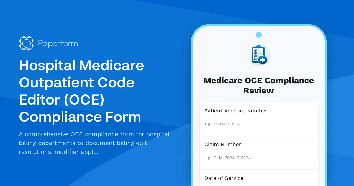 Hospital Medicare Outpatient Code Editor (OCE) Compliance Form