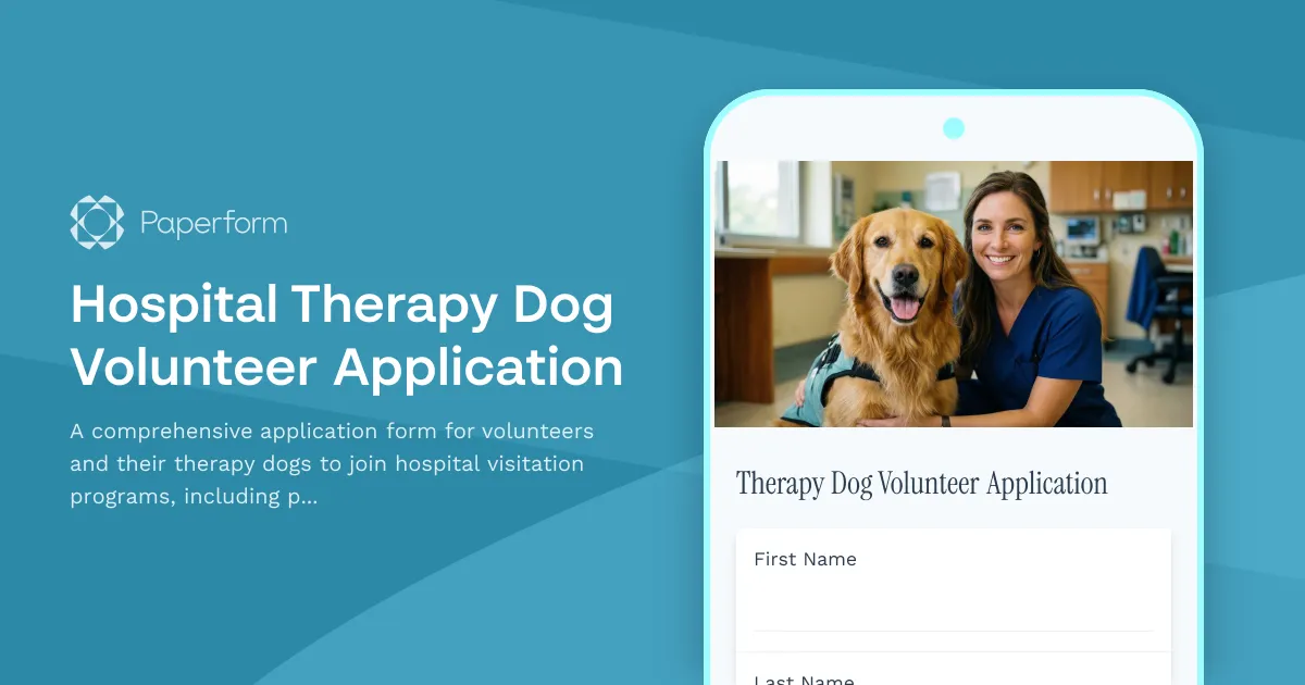 Hospital Therapy Dog Volunteer Application