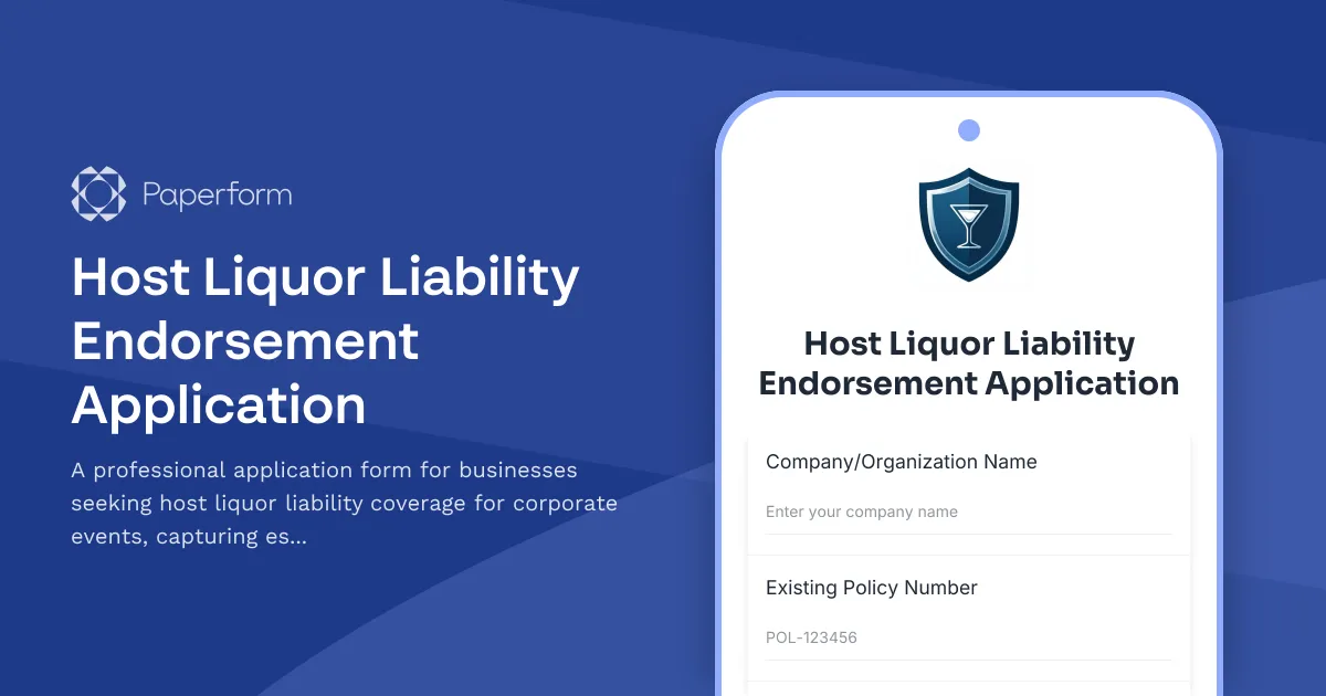 Host Liquor Liability Endorsement Application