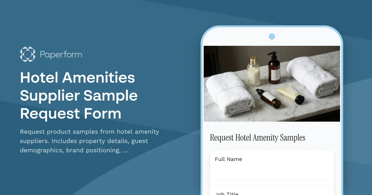 Hotel Amenities Supplier Sample Request Form