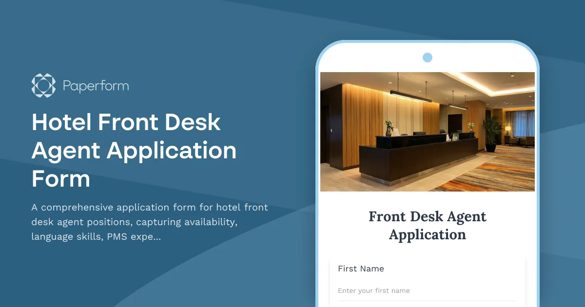 Hotel Front Desk Agent Application Form