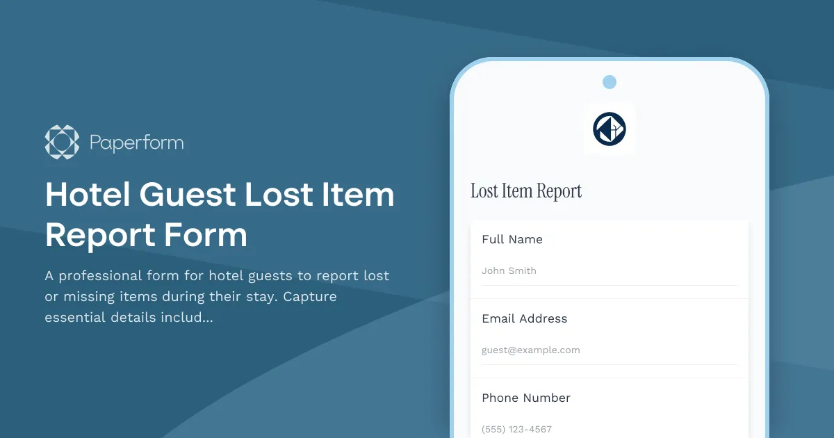 Hotel Guest Lost Item Report Form