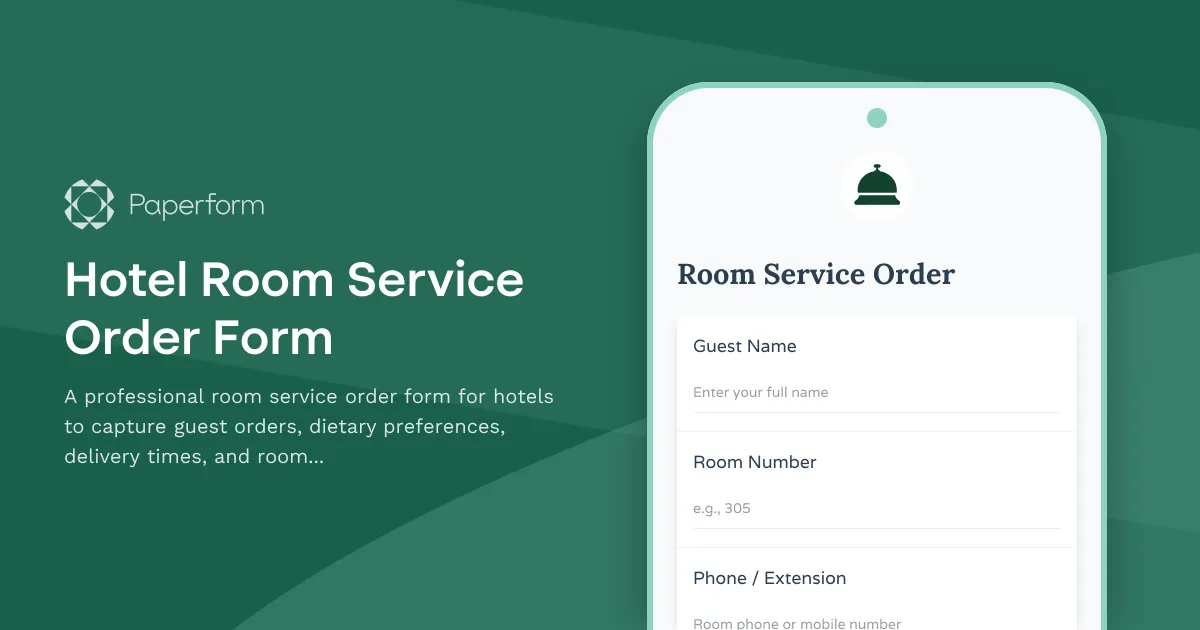 Hotel Room Service Order Form