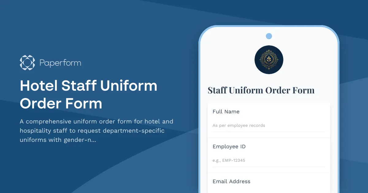 Hotel Staff Uniform Order Form