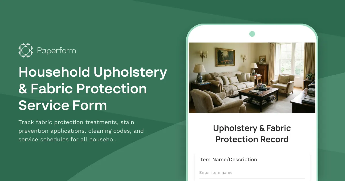 Household Upholstery & Fabric Protection Service Form