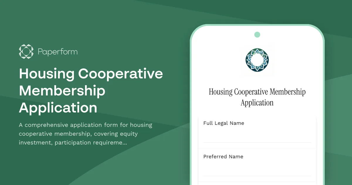 Housing Cooperative Membership Application