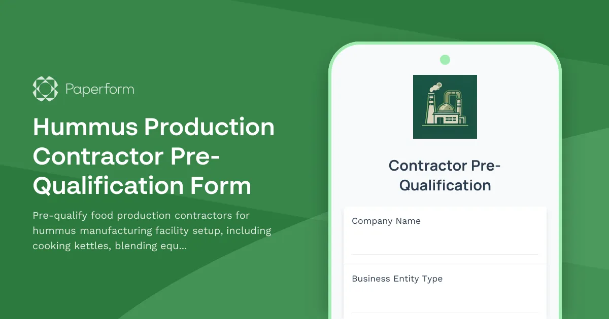 Hummus Production Contractor Pre-Qualification Form