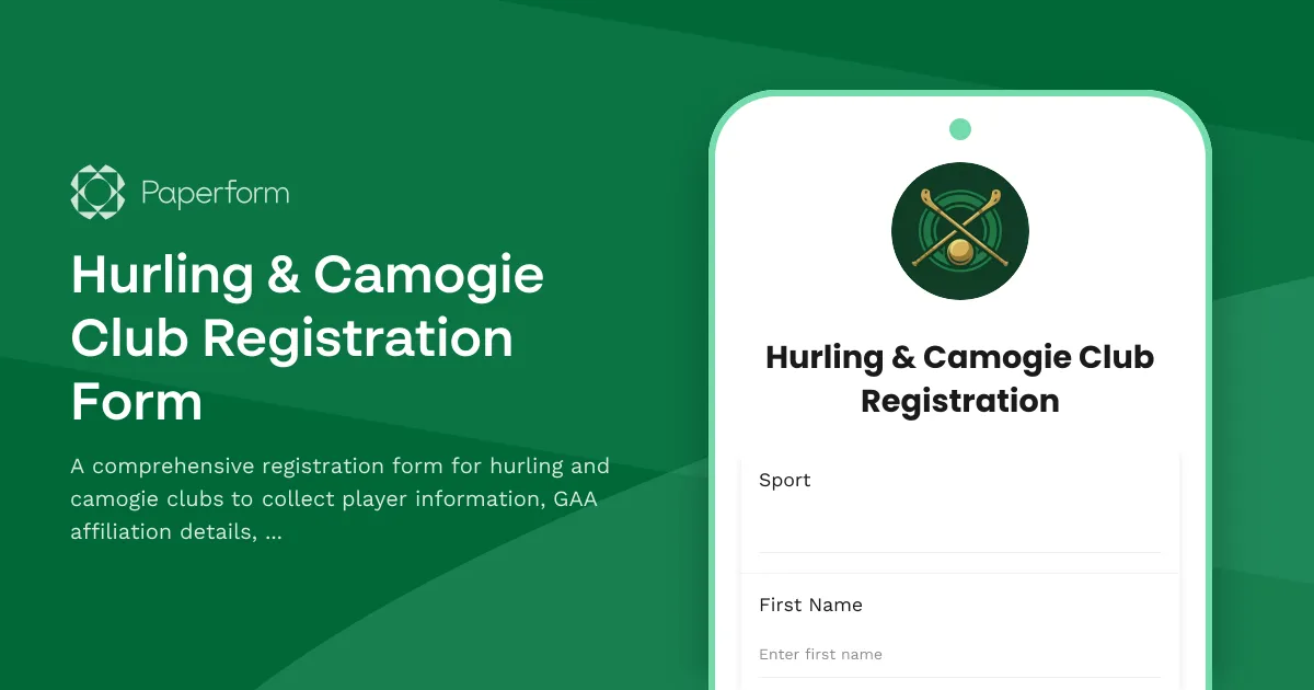 Hurling & Camogie Club Registration Form