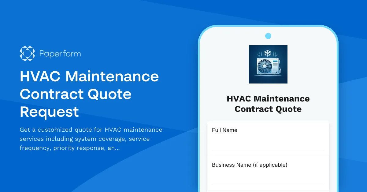 HVAC Maintenance Contract Quote Request