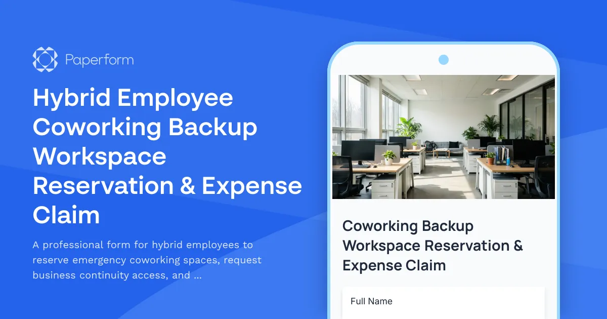 Hybrid Employee Coworking Backup Workspace Reservation & Expense Claim