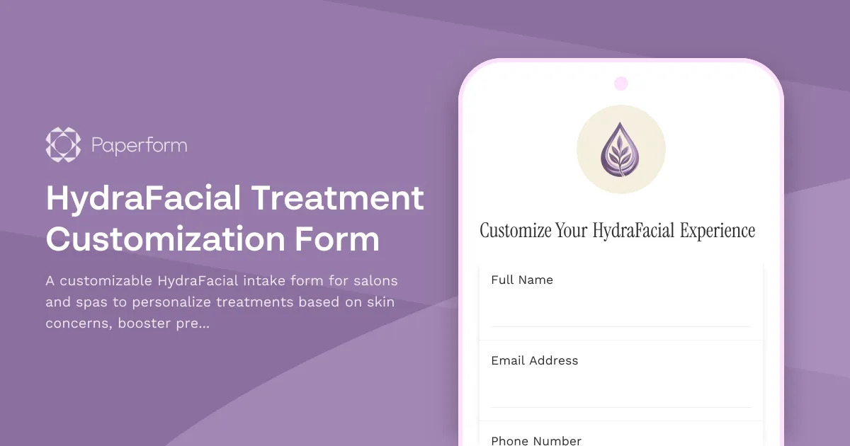 HydraFacial Treatment Customization Form