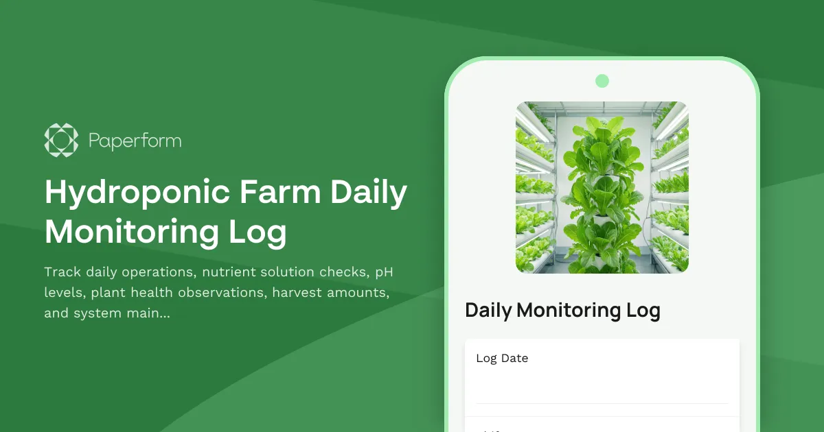 Hydroponic Farm Daily Monitoring Log