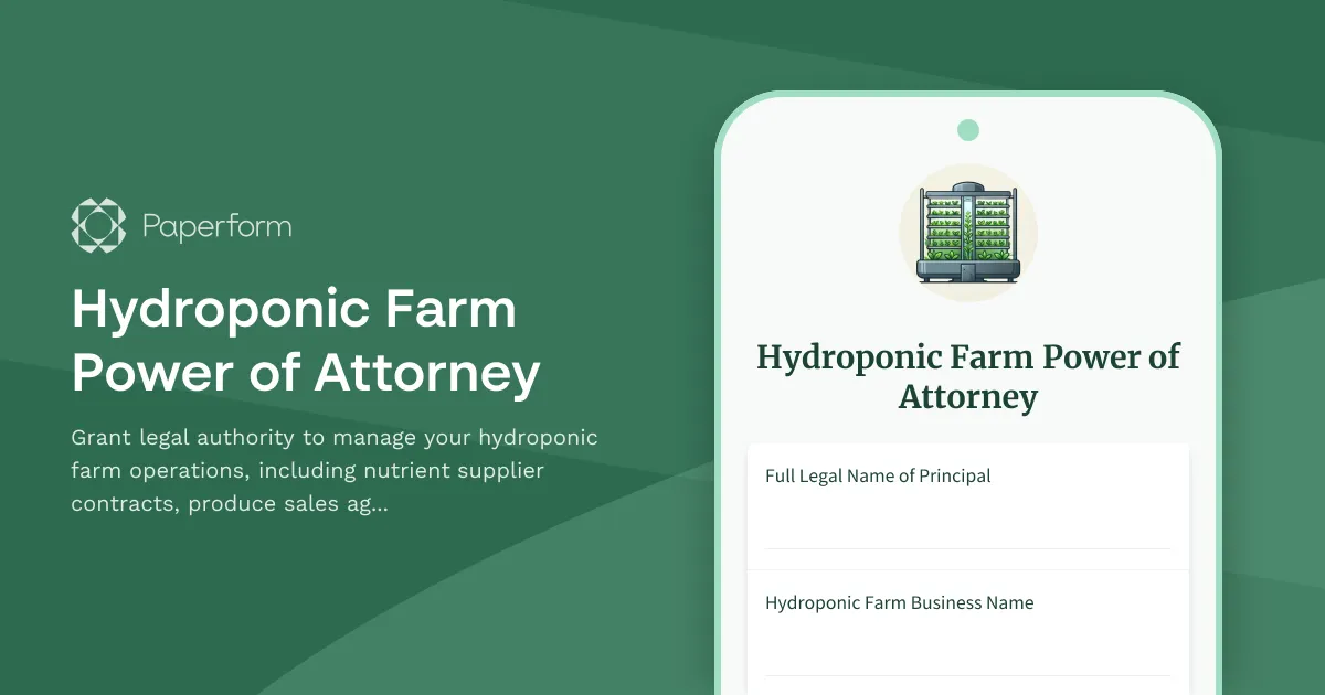 Hydroponic Farm Power of Attorney