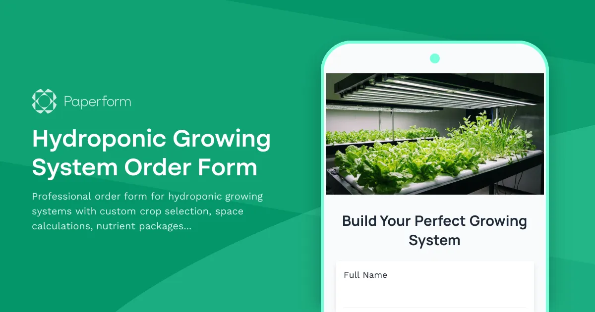 Hydroponic Growing System Order Form