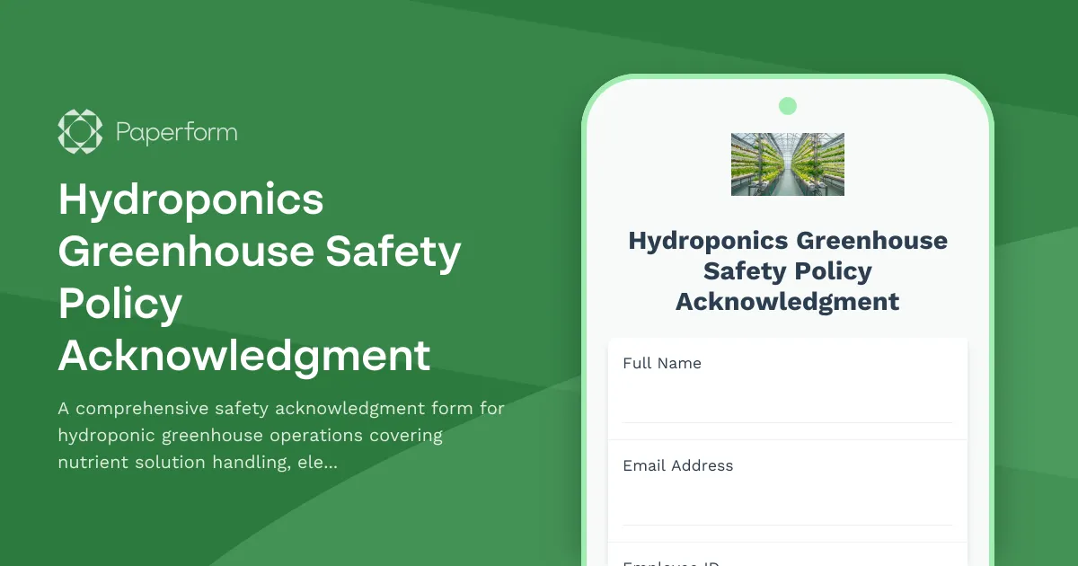 Hydroponics Greenhouse Safety Policy Acknowledgment