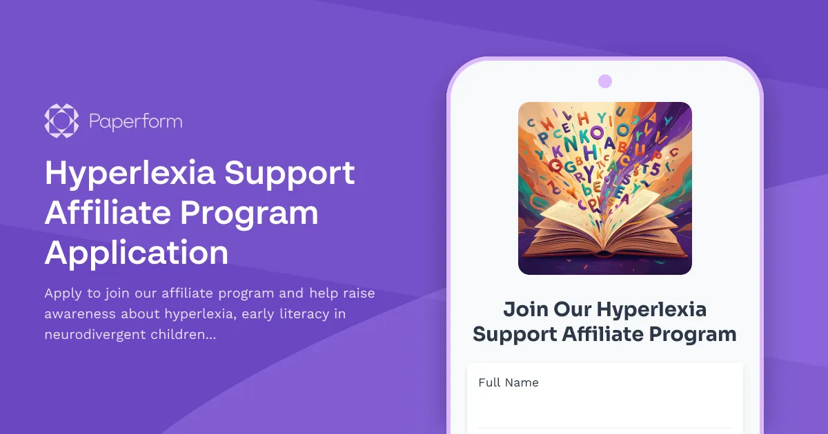 Hyperlexia Support Affiliate Program Application