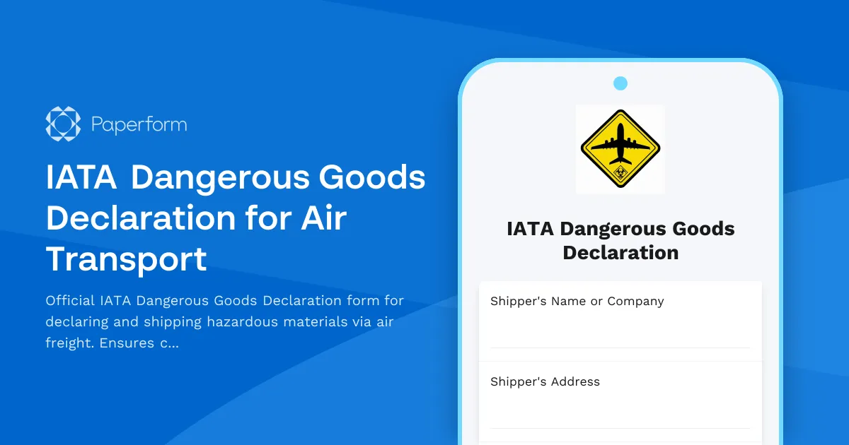 IATA Dangerous Goods Declaration for Air Transport