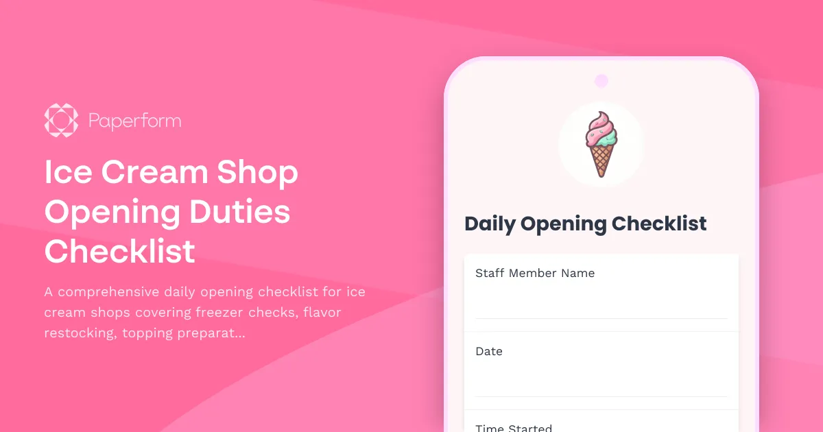 Ice Cream Shop Opening Duties Checklist