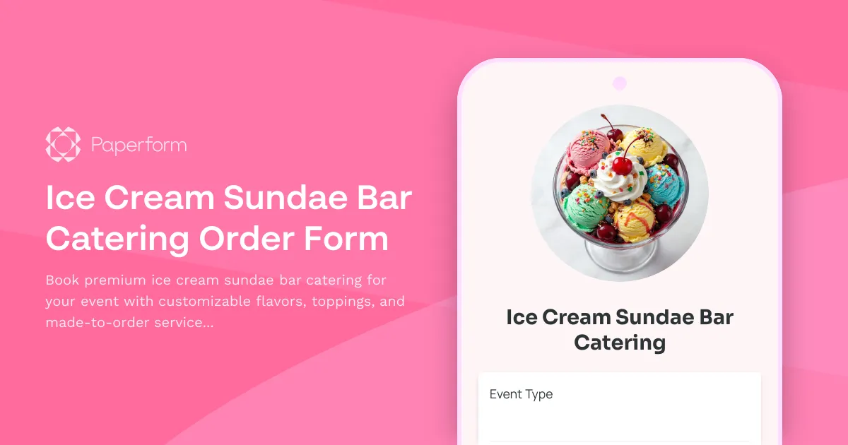 Ice Cream Sundae Bar Catering Order Form