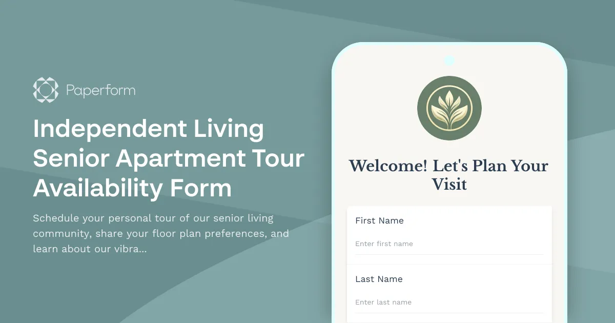 Independent Living Senior Apartment Tour Availability Form