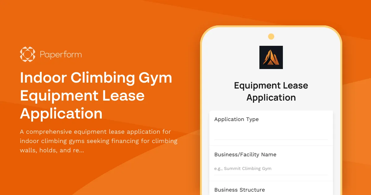 Indoor Climbing Gym Equipment Lease Application