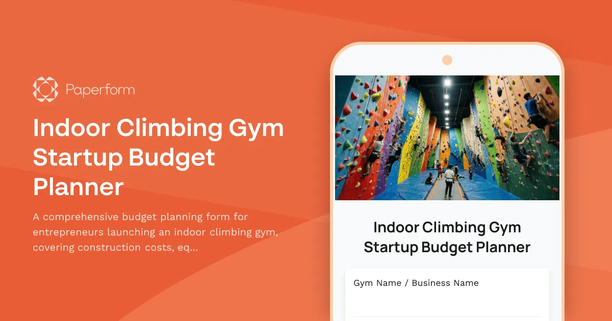 Indoor Climbing Gym Startup Budget Planner