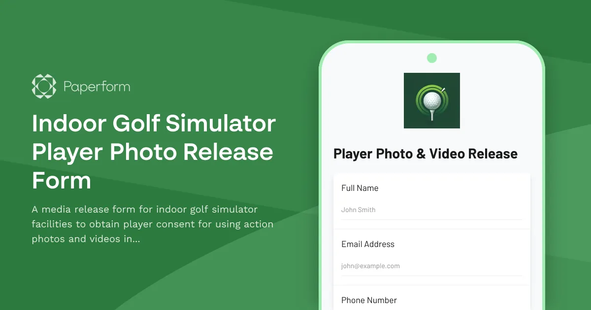 Indoor Golf Simulator Player Photo Release Form