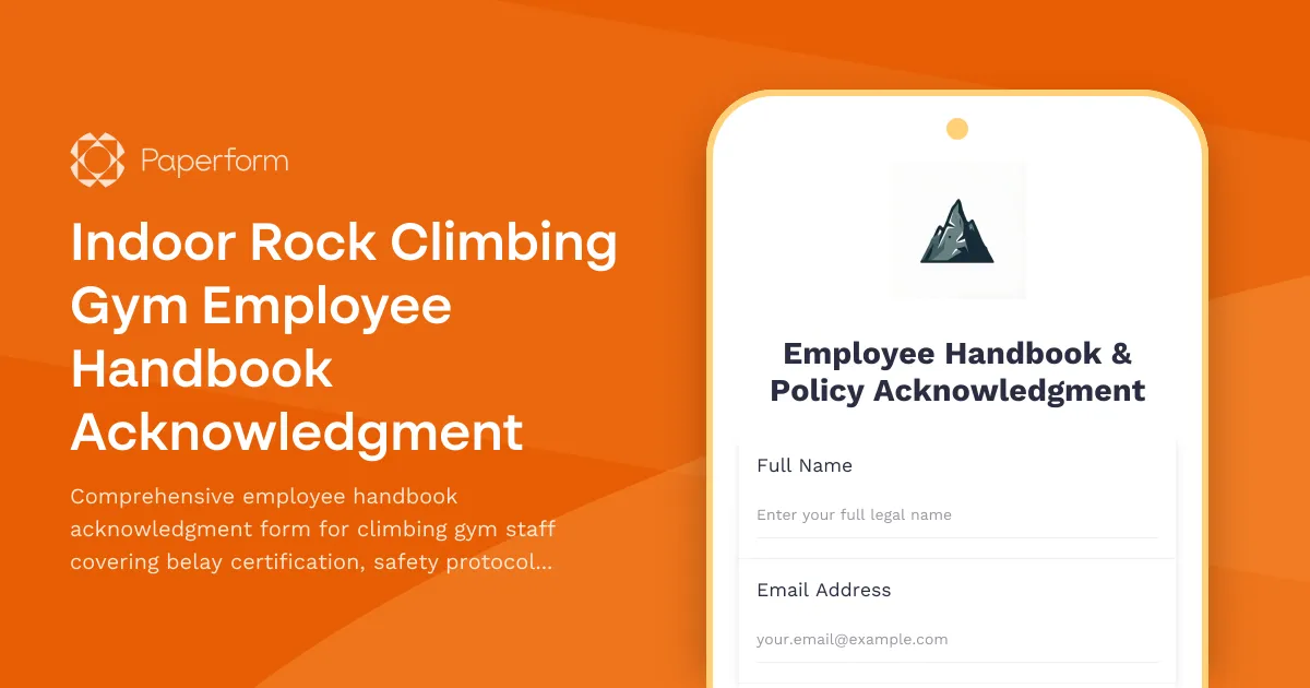 Indoor Rock Climbing Gym Employee Handbook Acknowledgment