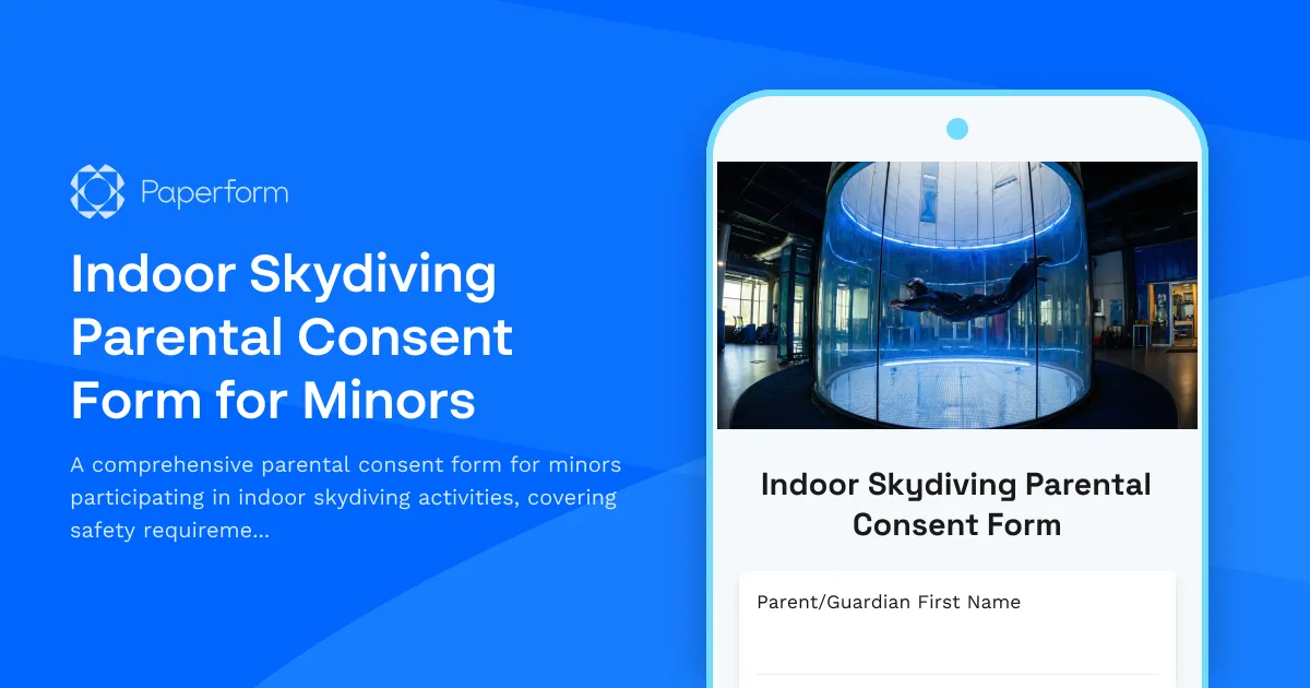 Indoor Skydiving Parental Consent Form for Minors