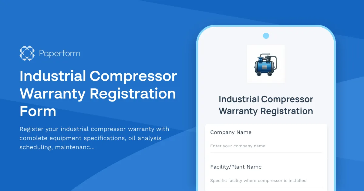 Industrial Compressor Warranty Registration Form