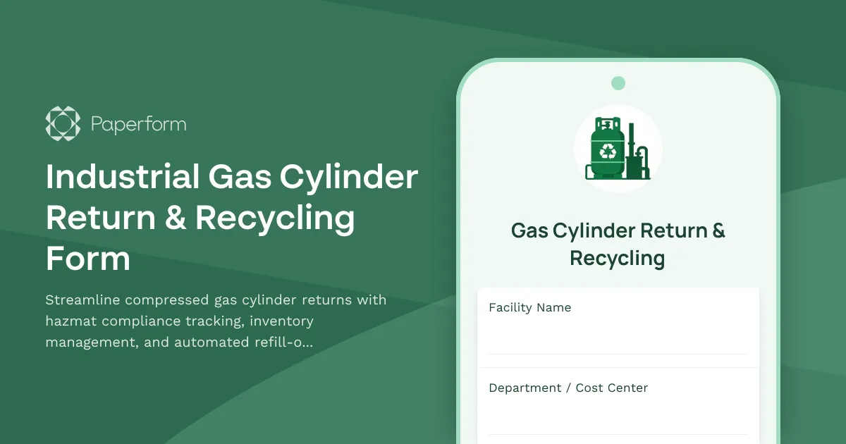 Industrial Gas Cylinder Return & Recycling Form
