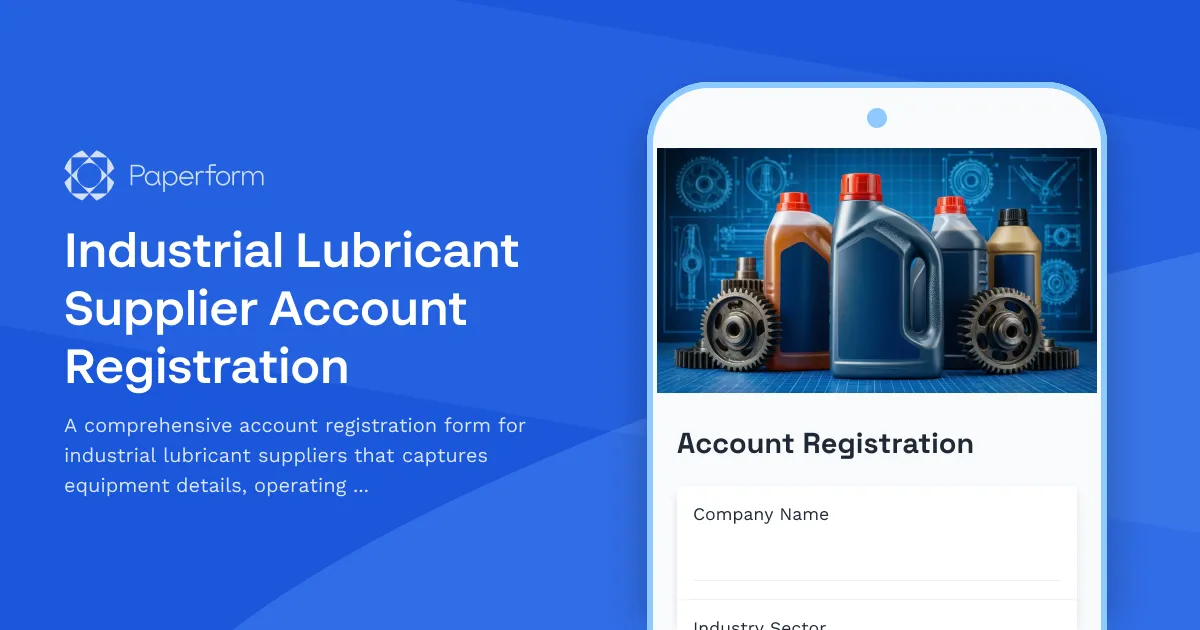 Industrial Lubricant Supplier Account Registration